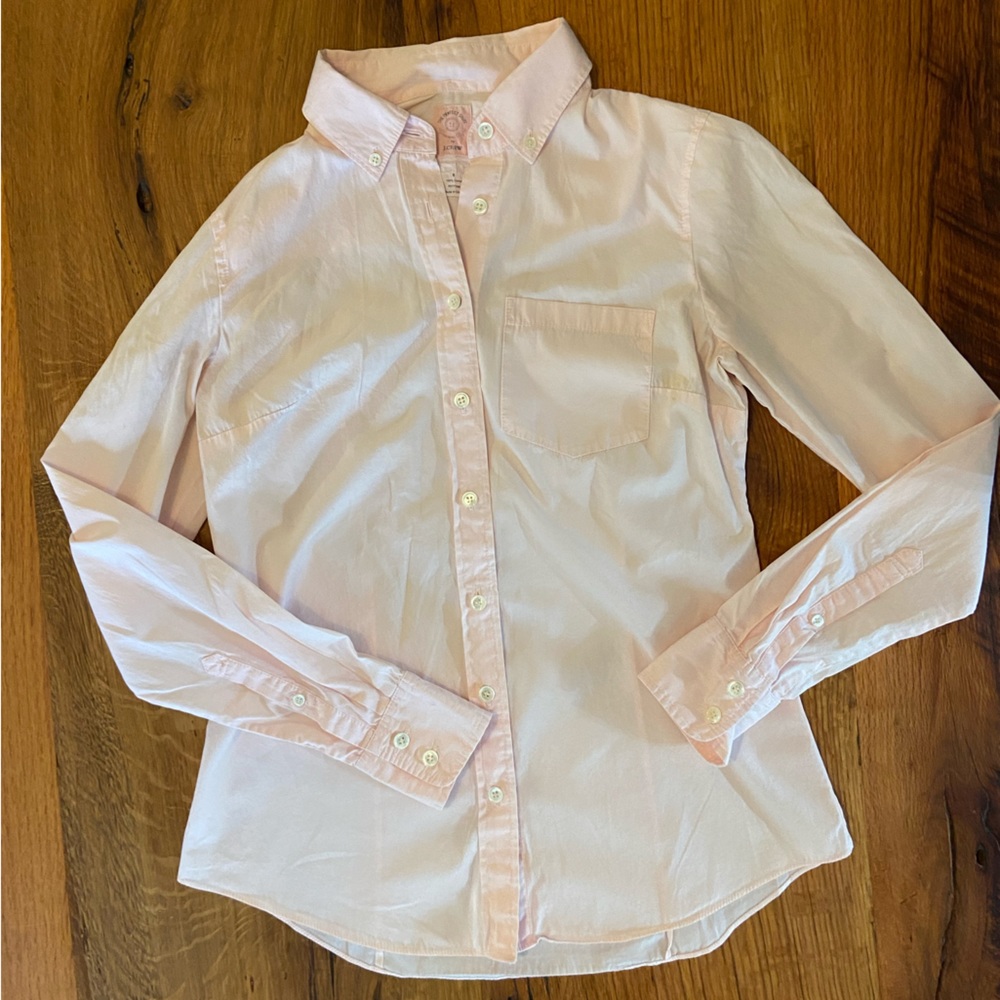 J. Crew Classic Cotton Perfect Button Down Shirt in Soft Pink, Size 0